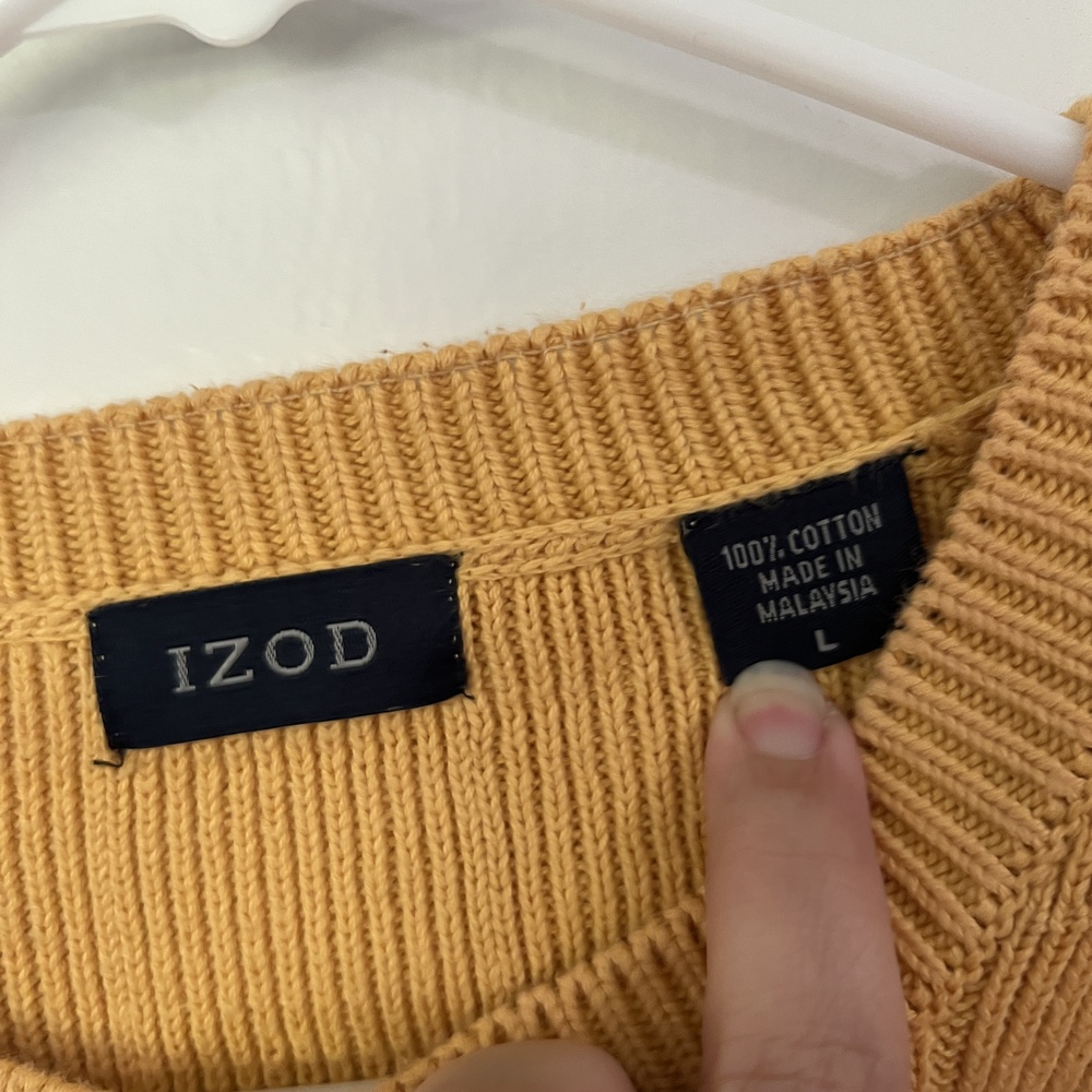 IZOD Sweater Large Yellow Pullover Casual Grid Knit Classic Preppy - Picture 2 of 4